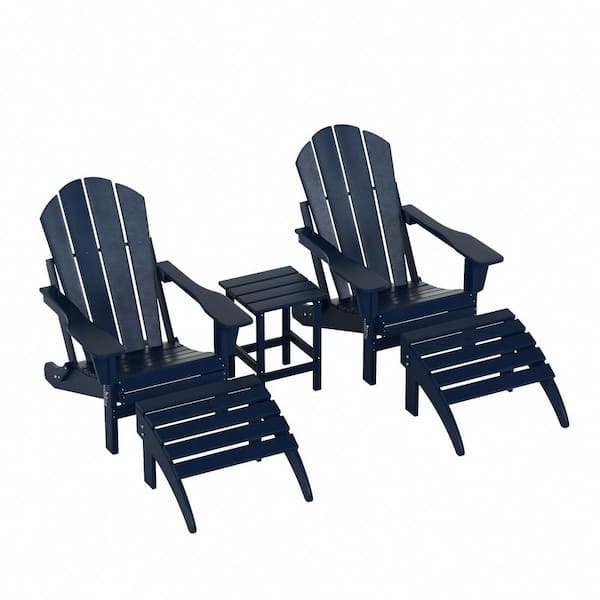 WESTIN OUTDOOR Laguna (5-Piece) Outdoor Patio Classic HDPE Folding Adirondack Chair with Ottoman and Side Table Set in Navy Blue
