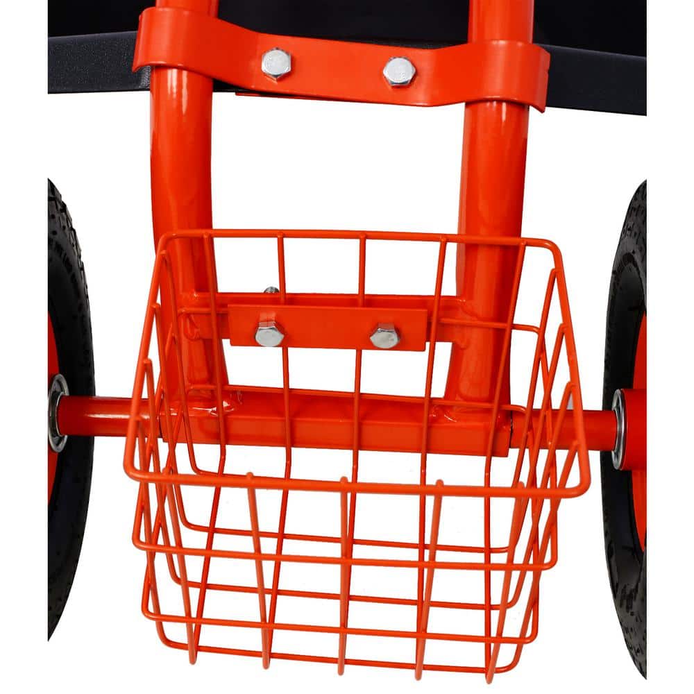 Red Steel Rolling Garden Scooter with Swivel Seat and Tool Tray