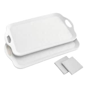 Anti-Slip Melamine Serving Tray for Serving Food, Turkey, 20 in. L x 13 in. W x 1.2 in. H, Rectangular, White (Set of 2)