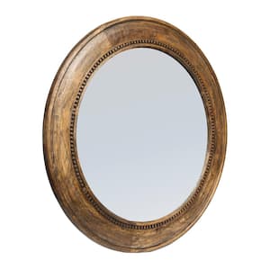 30 in. W x 0.75 in. H Wood Walnut Round Framed Decorative Mirror