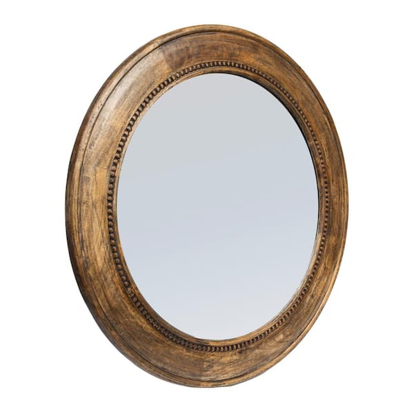 Storied Home 30 in. W x 0.75 in. H Wood Walnut Round Framed Decorative Mirror