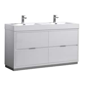 Valencia 60 in. W Bathroom Vanity in Glossy White with Double Acrylic Vanity Top in White