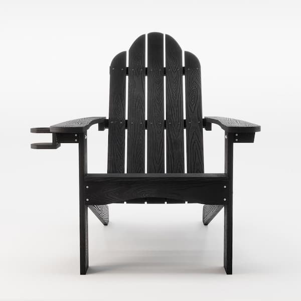 LUE BONA Black Adirondack Chairs with Cup Holder for Fire Pit and