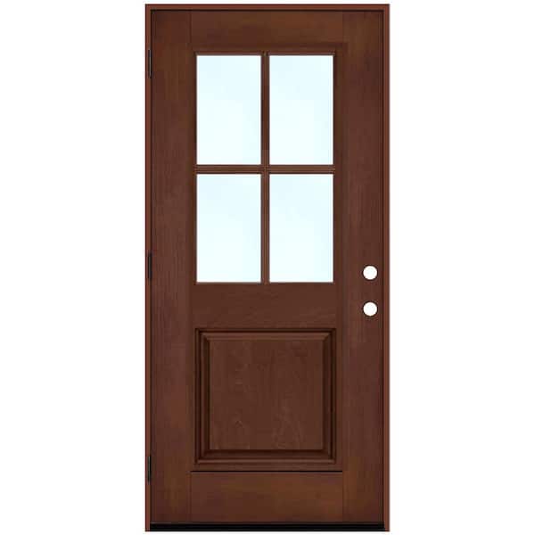 Steves & Sons Regency 36 in. x 80 in. 1/2 4-Lite Clear Glass RHOS Chestnut Stain Mahogany Fiberglass Prehung Front Door