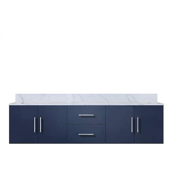 Geneva 72 in. W x 22 in. D Navy Blue Double Bath Vanity and Carrara Marble Top