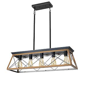 5-Light Gold Metal Geometric Farmhouse Chandelier for Kitchen Island with Rustic Rectangle Frame