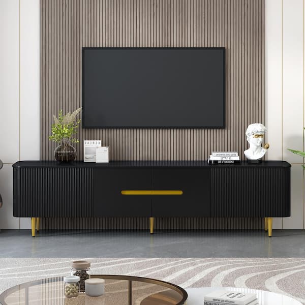 JUJABU 78.7 in. Black TV Stand Modern Entertainment Center Media Console with 4 Spacious Cabinets to 85 in.