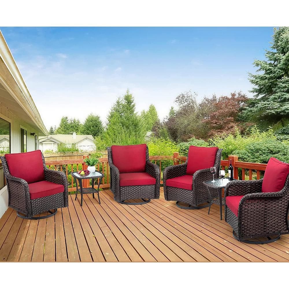 AndMakers Black 3-Piece Outdoor Wicker Outdoor Bistro Set with Red ...