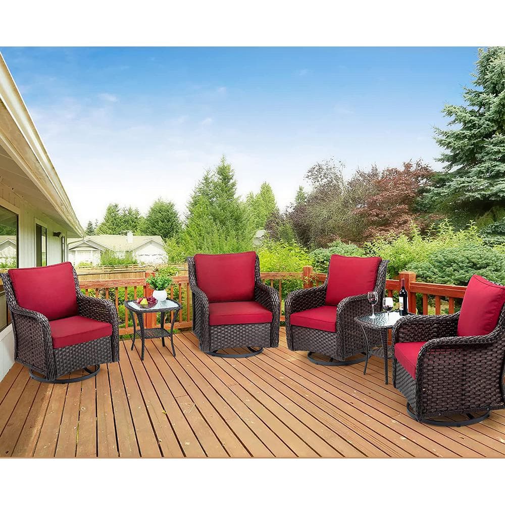 Black 3-Piece Outdoor Wicker Outdoor Bistro Set with Red Cushions and Armor