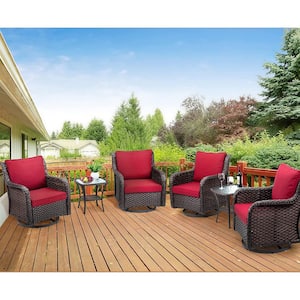 Black 3-Piece Outdoor Wicker Outdoor Bistro Set with Red Cushions and Armored Glass Top Side Table