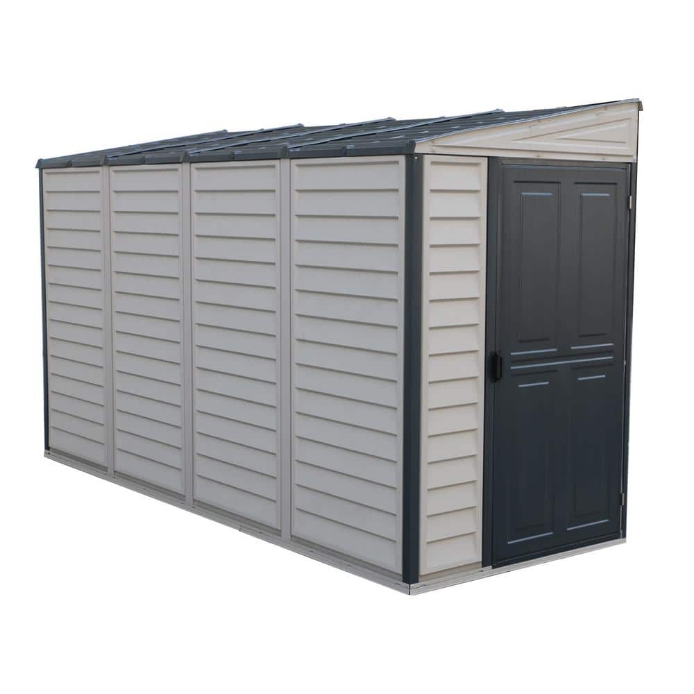 Durable Gray Vinyl Lean-To Storage Shed with Shelving Kit