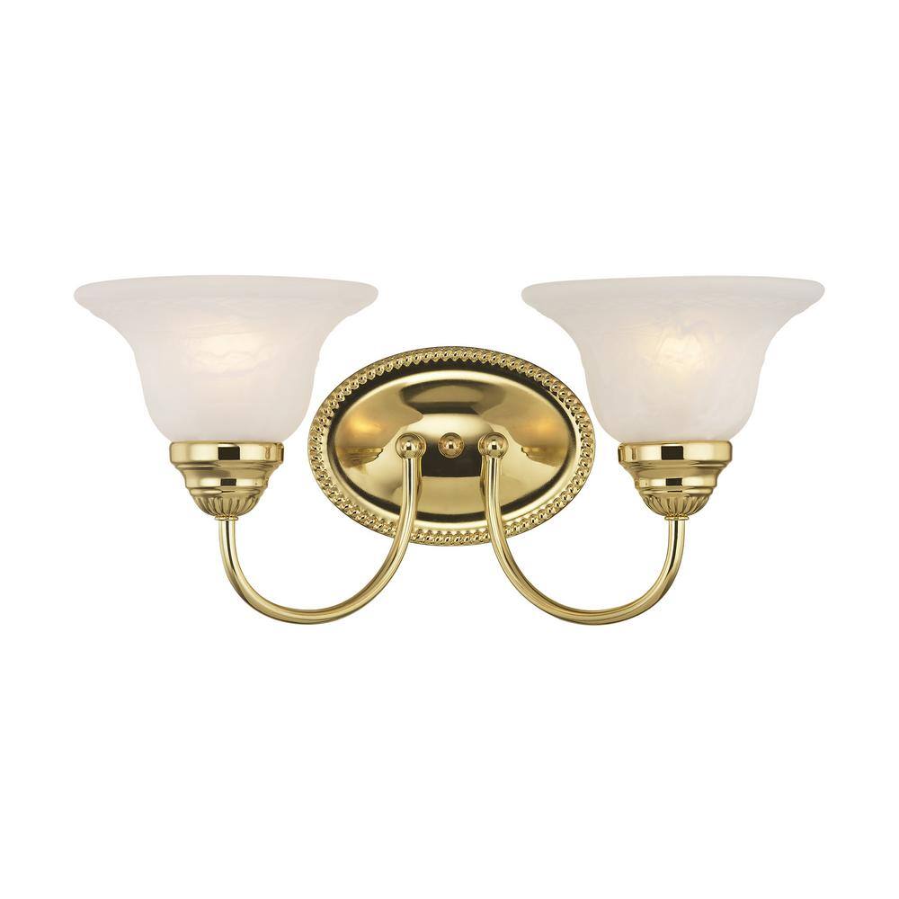 Polished Brass 2-Light Vanity with White Alabaster Glass