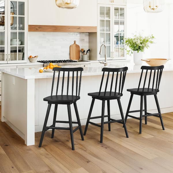 24 in. Black Swivel Counter Height Bar Stools Solid Wood Bar Chair (Set of 3)