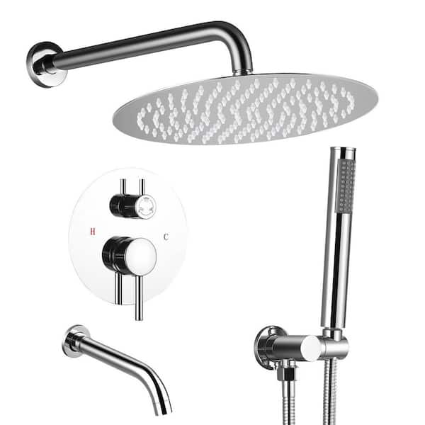 AKLFGN Single-Handle 3-Spray Tub and Shower Faucet with 10 in. Rain Shower Heads 2.0 GPM in Polish Chrome (Valve Included)