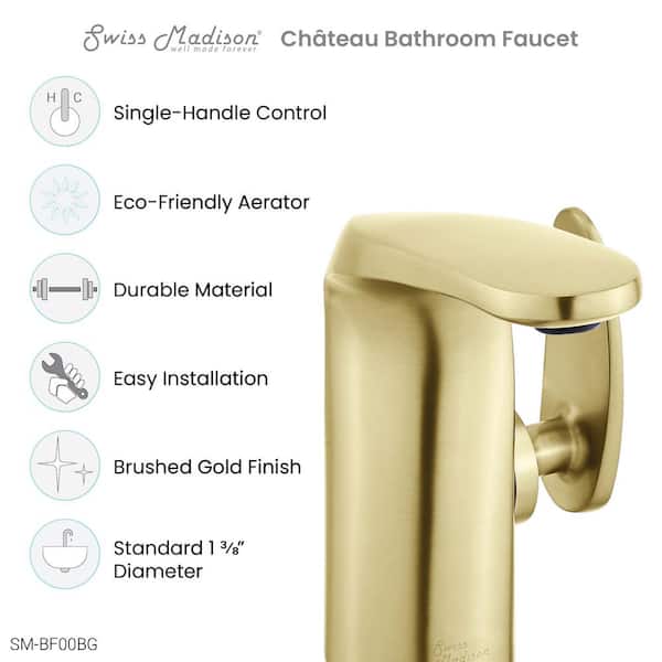 Chateau Single-Handle Single-Hole Bathroom Faucet in Brushed Gold