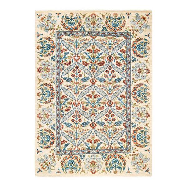 Solo Rugs Suzani One-of-a-Kind Contemporary Ivory 5 ft. 2 in. x 7 ft. 2 in. Floral Area Rug