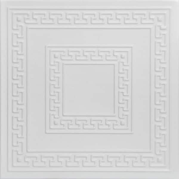 A La Maison Ceilings Greek Key White Heron 1.6 ft. x 1.6 ft. Decorative Foam Glue Up Ceiling Tile (21.6 sq. ft./case)