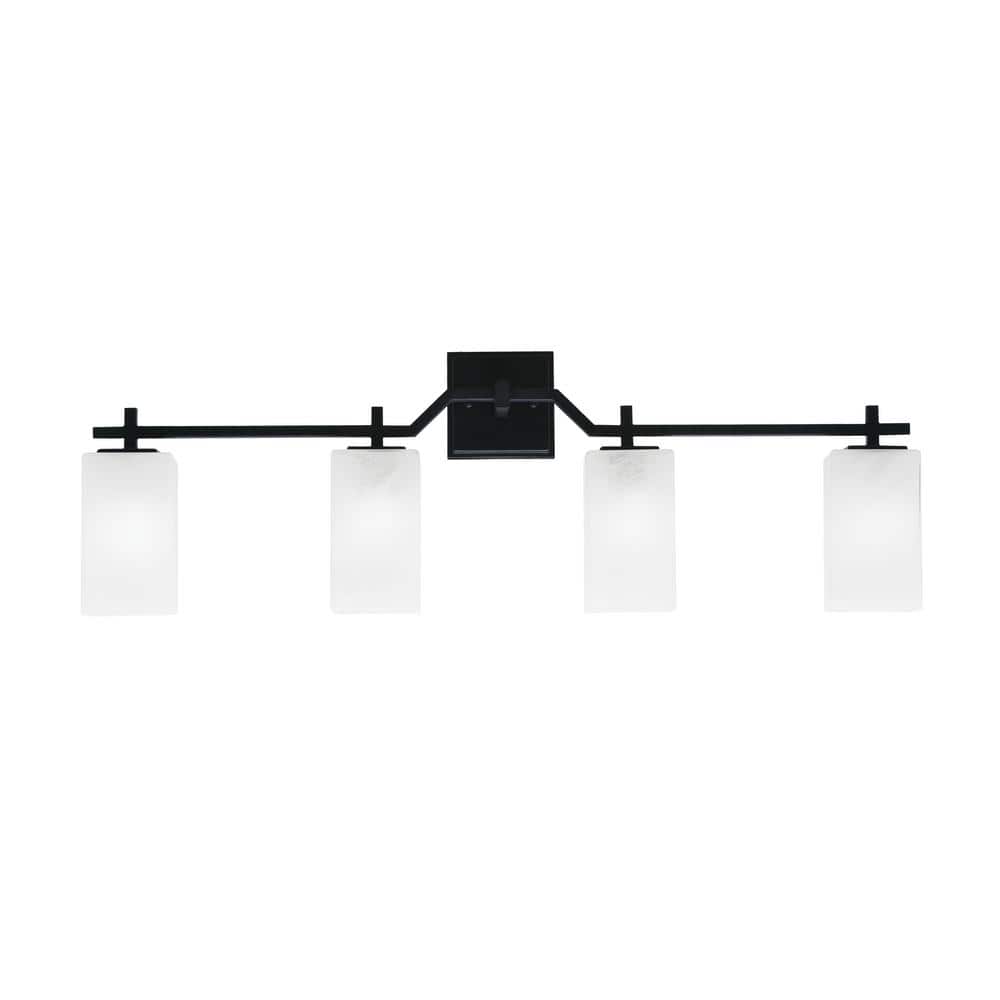 Bridgewater 4 Light Bath Bar, Matte Black Finish, 3.5 in. Square White Marb