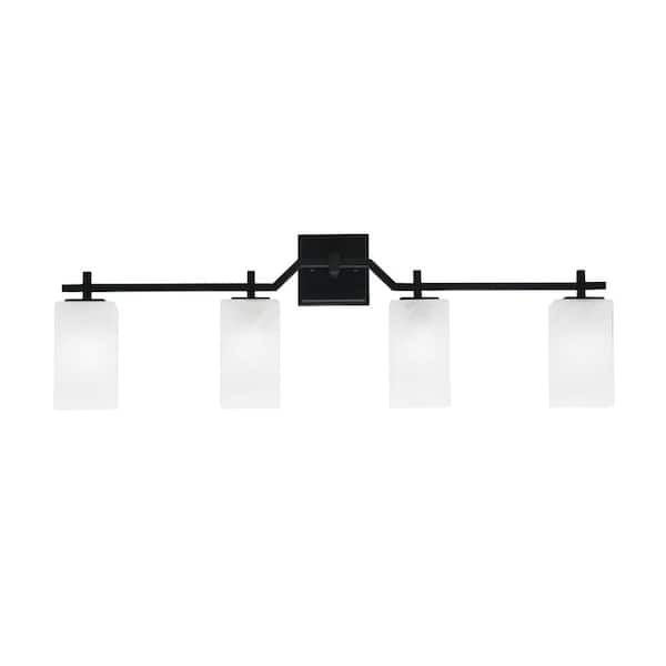 Unbranded Bridgewater 4 Light Bath Bar, Matte Black Finish, 3.5 in. Square White Marble Glass