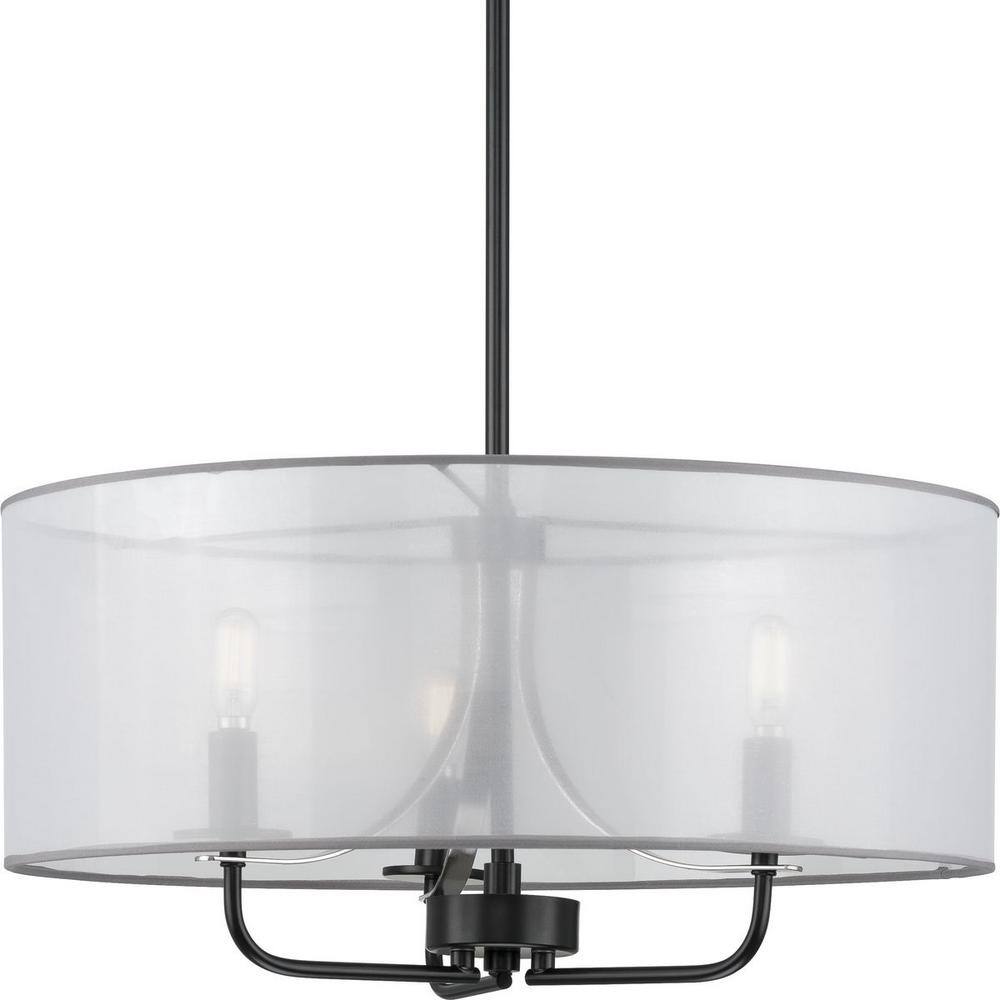 Matte Black Glass Drum Pendant Light with Organza Shade