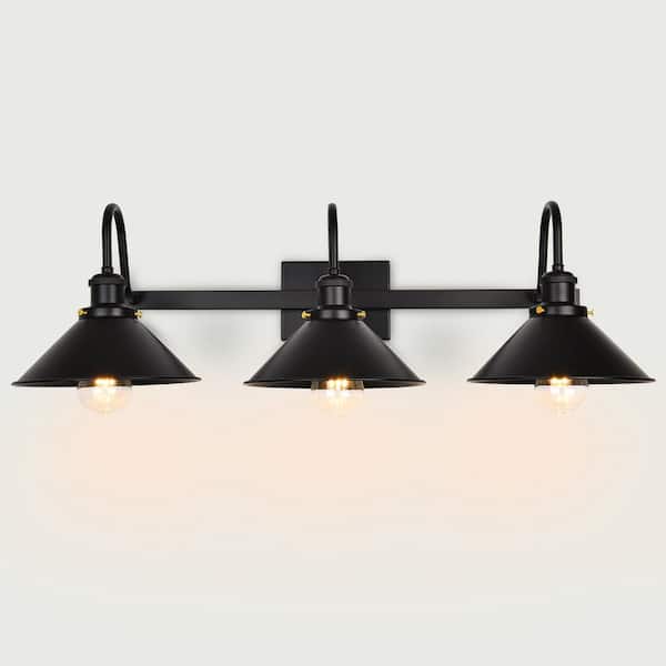 Modern Farmhouse 30.3 in. 3 lights Black Cone Dimmable Bathroom Vanity Light