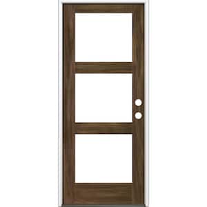 32 in. x 96 in. Modern Hemlock Left-Hand/Inswing 3-Lite Clear Glass Black Stain Wood Prehung Front Door