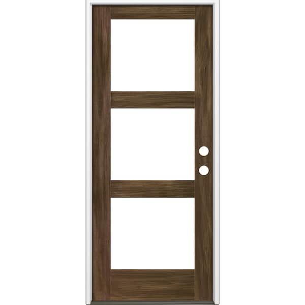 Krosswood Doors 32 in. x 96 in. Modern Hemlock Left-Hand/Inswing 3-Lite Clear Glass Black Stain Wood Prehung Front Door