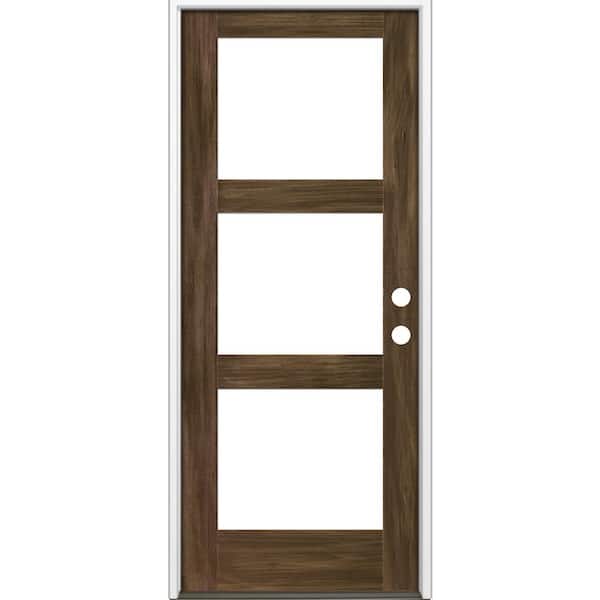 36 in. x 96 in. Modern Hemlock Left-Hand/Inswing 3-Lite Clear Glass Black Stain Wood Prehung Front Door