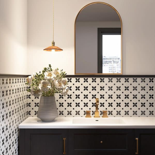 Clover Bloom White and Black 11.82 in. x 11.82 in. Floral Polished Marble Mosaic Wall and Floor Tile (9.7 sq. ft./Case)
