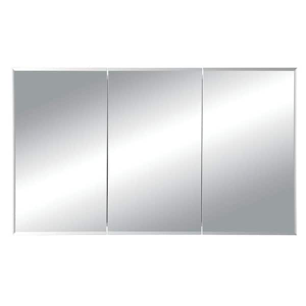 JENSEN Horizon 48 in. W x 28-1/4 in. H x 5 in. D Frameless Tri-View Recessed Bathroom Medicine Cabinet in White