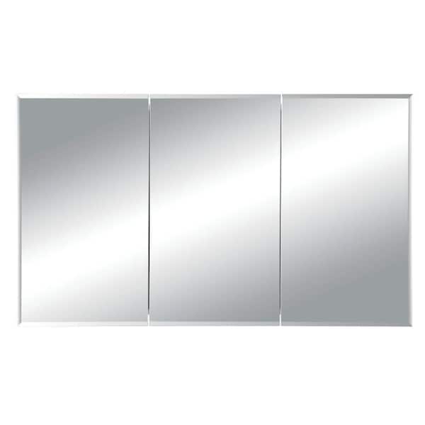 JENSEN Horizon 48 in. W x 28.25 in. H Large Rectangular White Steel Recessed Medicine Cabinet with Beveled Triview Mirrors