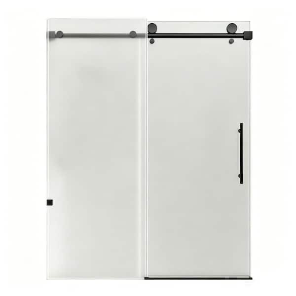 60 in. W x 60 in. H Sliding Frameless Shower Tub Doors in Matte Black with 5/16" (8mm) SGCC Frosted Tempered Glass