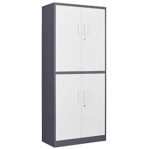 31.5 in. W x 70.87 in. H x 15.7 in. D Adjustable 2 Shelves Steel Locking Freestanding Cabinet with 4 Doors in Grey&White