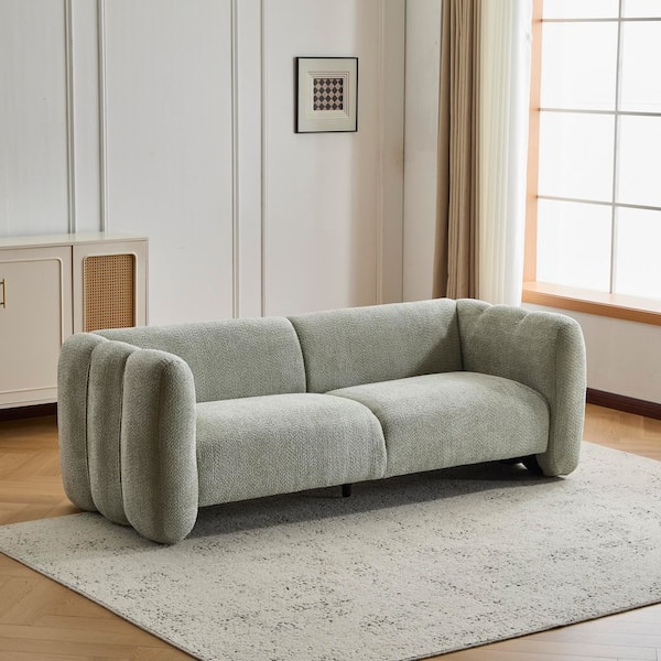 Calysera 83 in. Round Arm Modern Boucle Fabric Upholstered 3-seater Rectangle Sofa in. Light Green with Wave Design