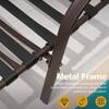 Detail shot of the metal frame and construction of an outdoor lounge chair.