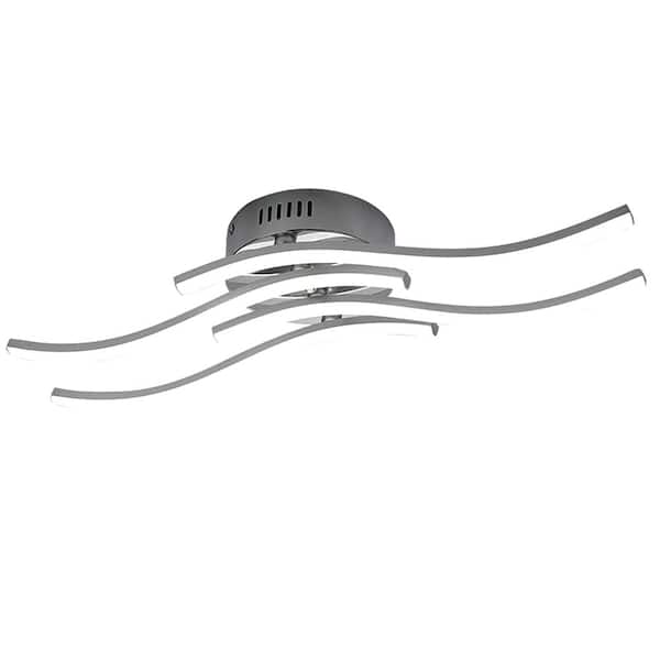 TAIFOND 23.62 in. 4-Light Chrome Integrated LED Wave Design Flush Mount