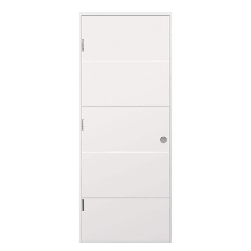 36 in. x 80 in. Right-Handed Solid Core White Primed Composite Single Prehung Interior Door with lines Satin Nickel price history on PriceWatchPro