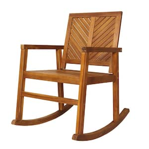 Ned Modern Chevron-Back 300 lbs. Support Acacia Wood Patio Outdoor Rocking Chair in Teak