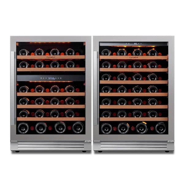 Ca'Lefort 48 in. Triple Zone Cellar Cooling Unit 100-Bottles Built- in Wine Cooler Side-by-Side Refrigerator Frost Free in Black