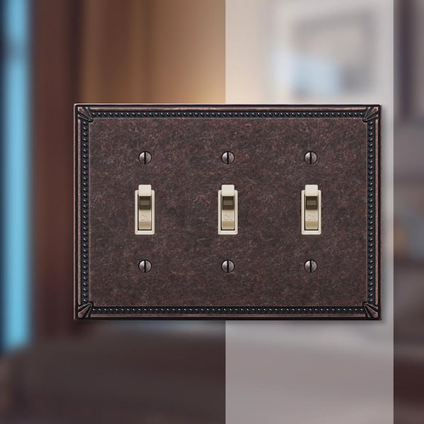 Imperial Bead 3 Gang Toggle Metal Wall Plate - Tumbled Aged Bronze