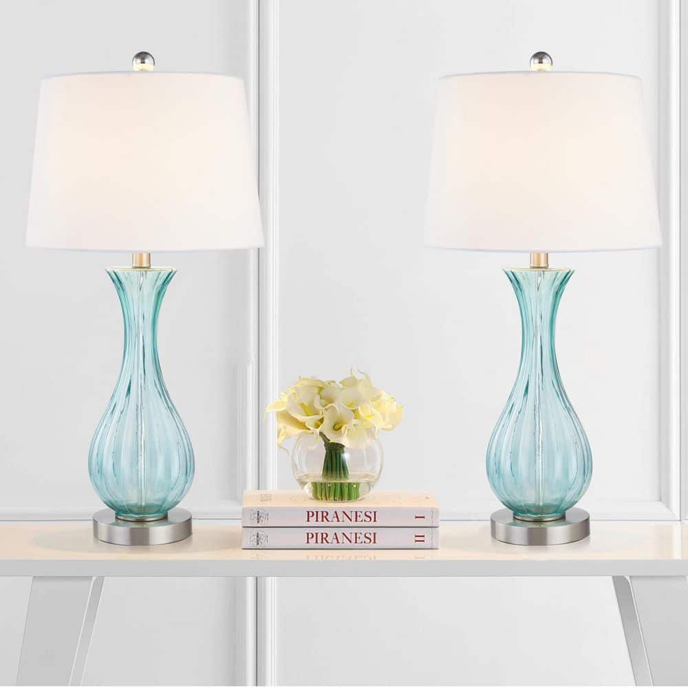25.5 in. Blue Coastal Glass Bedroom Living Room Bedside Desk Nightstand Table Lamps (Set of 2) price history on PriceWatchPro