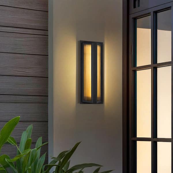 LamQee 19 in. Black Integrated Outdoor Hardwired Wall Lantern Sconce