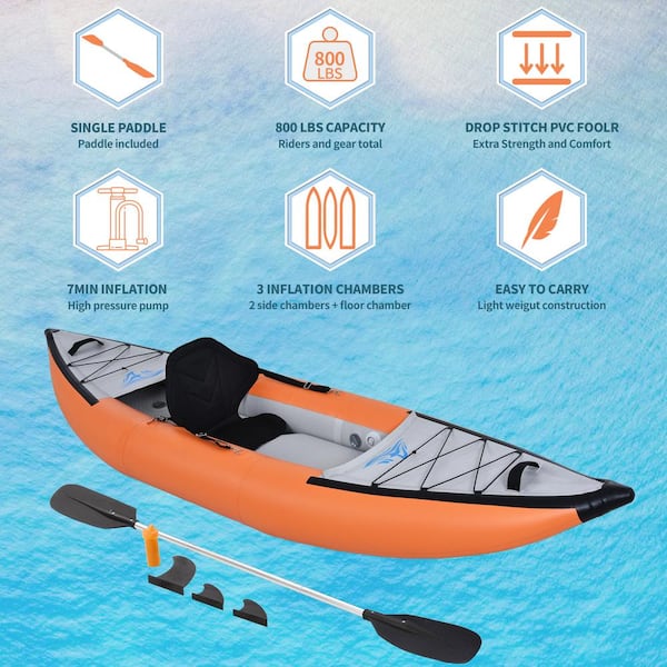 Orange Inflatable Kayak Set with Paddle & Air Pump, Portable Recreational  Touring Kayak Foldable Fishing Touring Kayaks TOUTD738 - The Home Depot