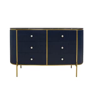 Calypso Black Top Marble 59 in. Sideboard with 6-Drawers