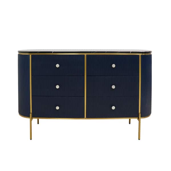 Pasargad Home Calypso Black Top Marble 59 in. Sideboard with 6-Drawers