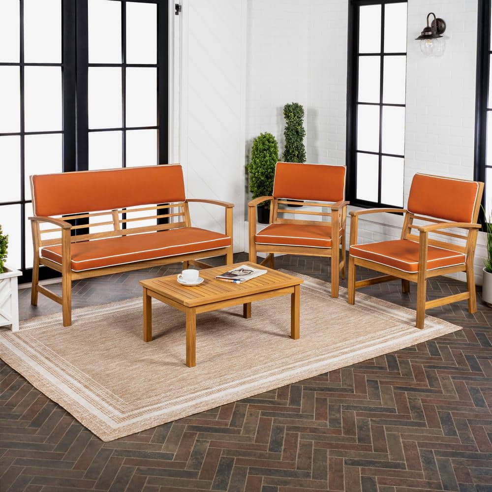 Barclay 4-Piece Orange and Teak Brown Acacia Wood Patio Set