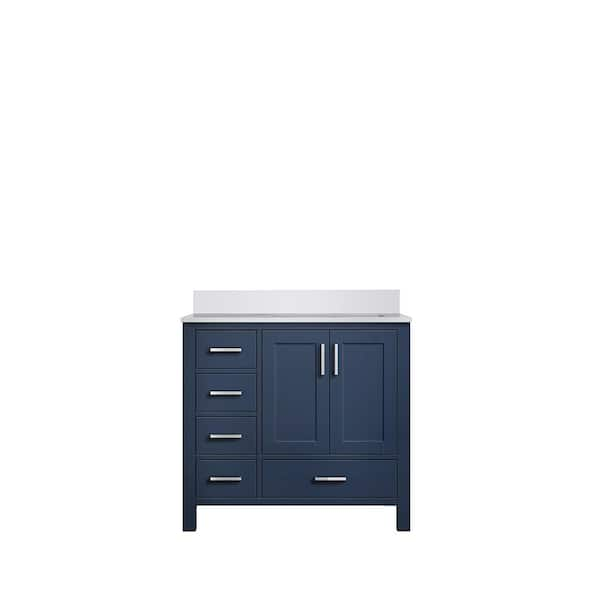 Jacques 36 in. W x 22 in. D Right Offset Navy Blue Bath Vanity and White Quartz Top