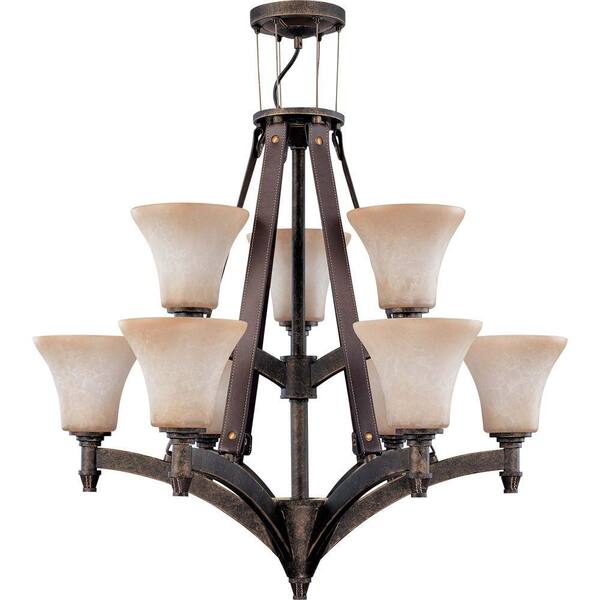 Glomar Viceroy 9 Light Chandelier with Burnt Sienna Glass Finished in Golden Umber-DISCONTINUED