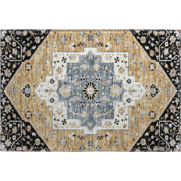 Mayfield Premium Machine Washable Abstract AMF2533 Black 2 ft. x 3 ft. Accent Rug