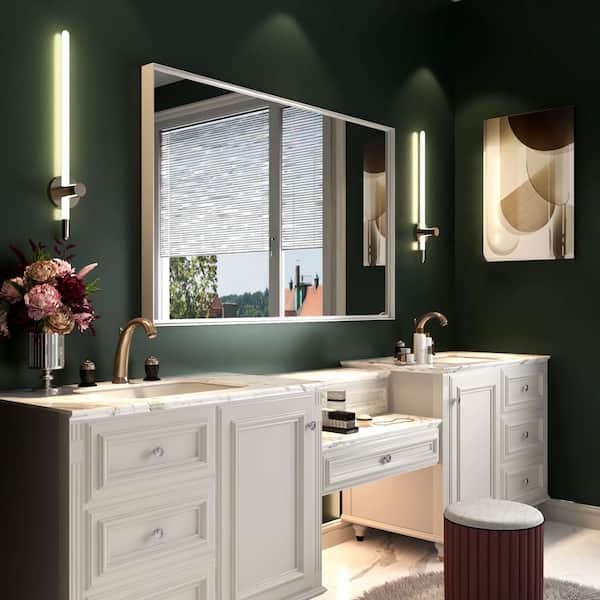 Unbranded 40 in. W x 30 in. H Square Angle Rectangular Aluminium Framed Wall Bathroom Vanity Mirror in White